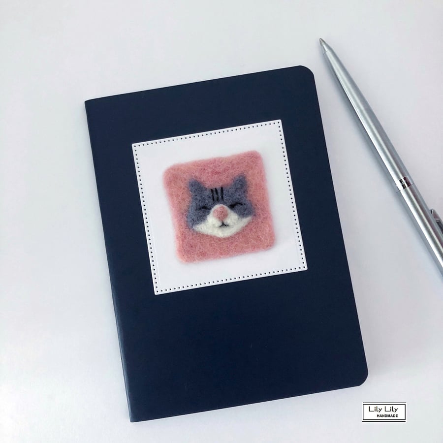 SOLD Cat notebook, needle felted by Lily Lily Handmade 