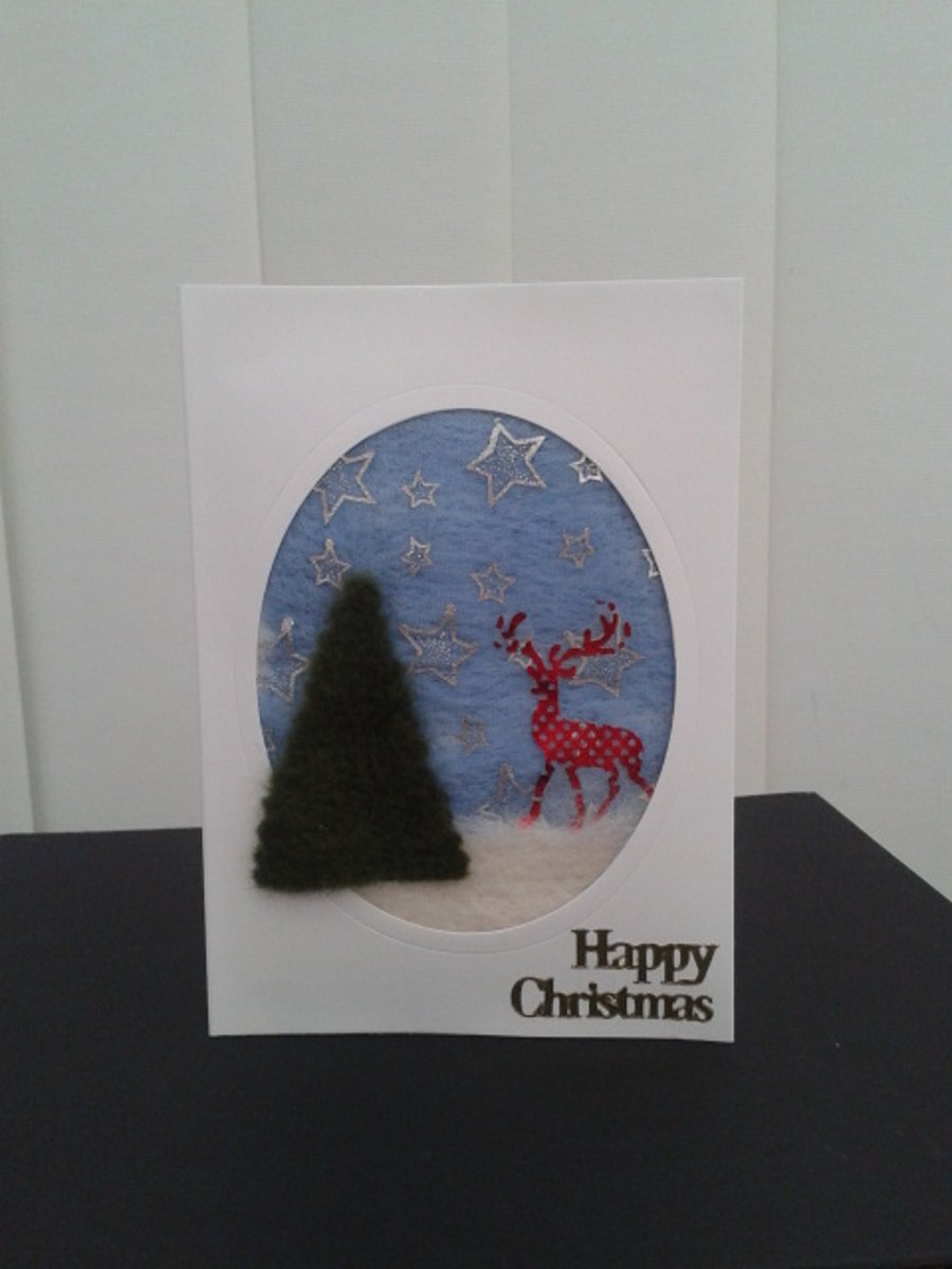 Christmas card - needle felted Reindeer (B)