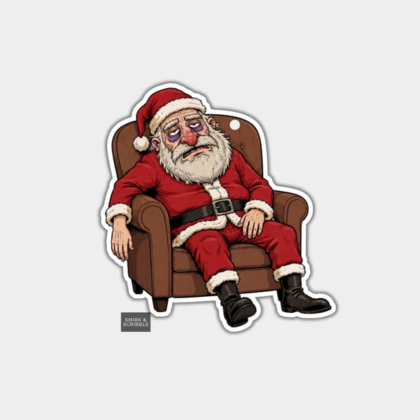 Unique Funny Christmas Gift Tags For Adults, 6pk - Exhausted Santa In Armchair