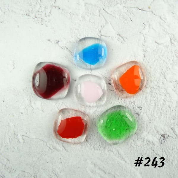 Bag of mixed colours art glass cabochons, for jewellery making, crafting (243)
