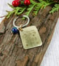 Keyring, Hammered Brass Tag with Engraved Message and Chrysocolla Gemstone - Image 5