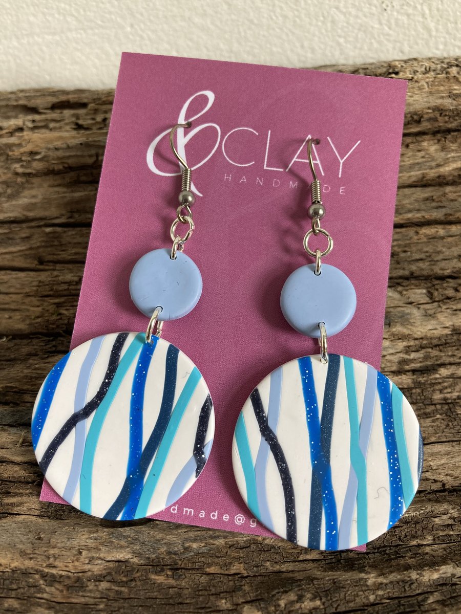 Blue Stripes Circular Hook Earring