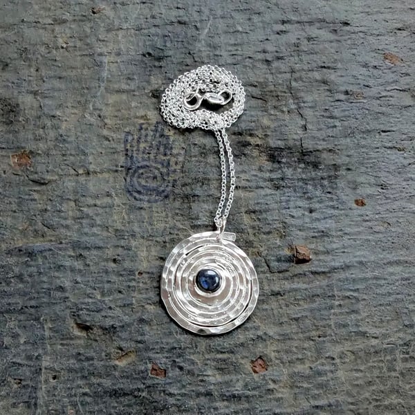 Recycled Sterling Silver Spiral Labradorite pendant, Handmade in Scotland