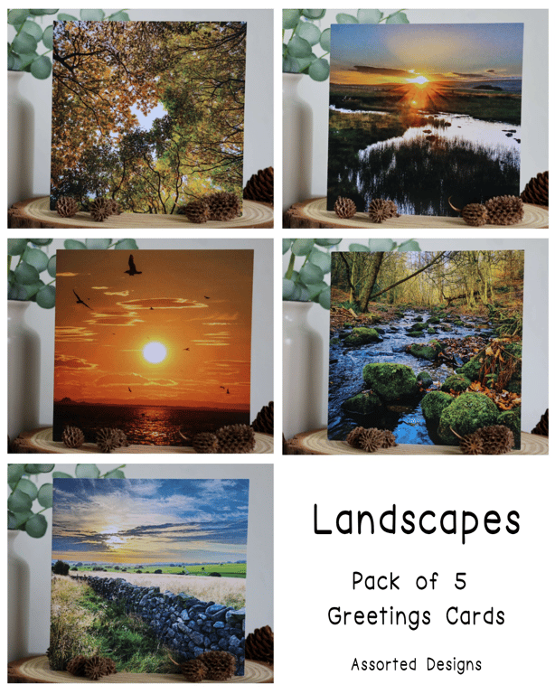 Landscapes - Pack of 5 Greetings Cards - Assorted Designs