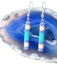 Peyote Tube Earrings In Blue, Cream And Green - Image 3