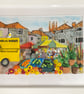 TOTNES MARKET - 3 d  fused glass framed picture 