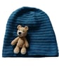 Handmade Crochet Teddy Bear Beanie - Women's Slouchy Blue Hat