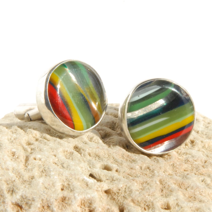 Green stripe californian surfite cufflinks