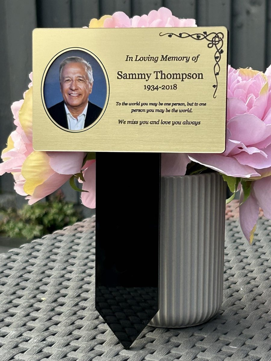 Memorial Plaque, Gold Personalised Rectangle Grave Garden Marker with photo