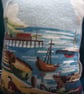 Hand Sewn Wool Tapestry Cushion Fishing Boats Fisherman Piped Edge 11X14inches - Image 1