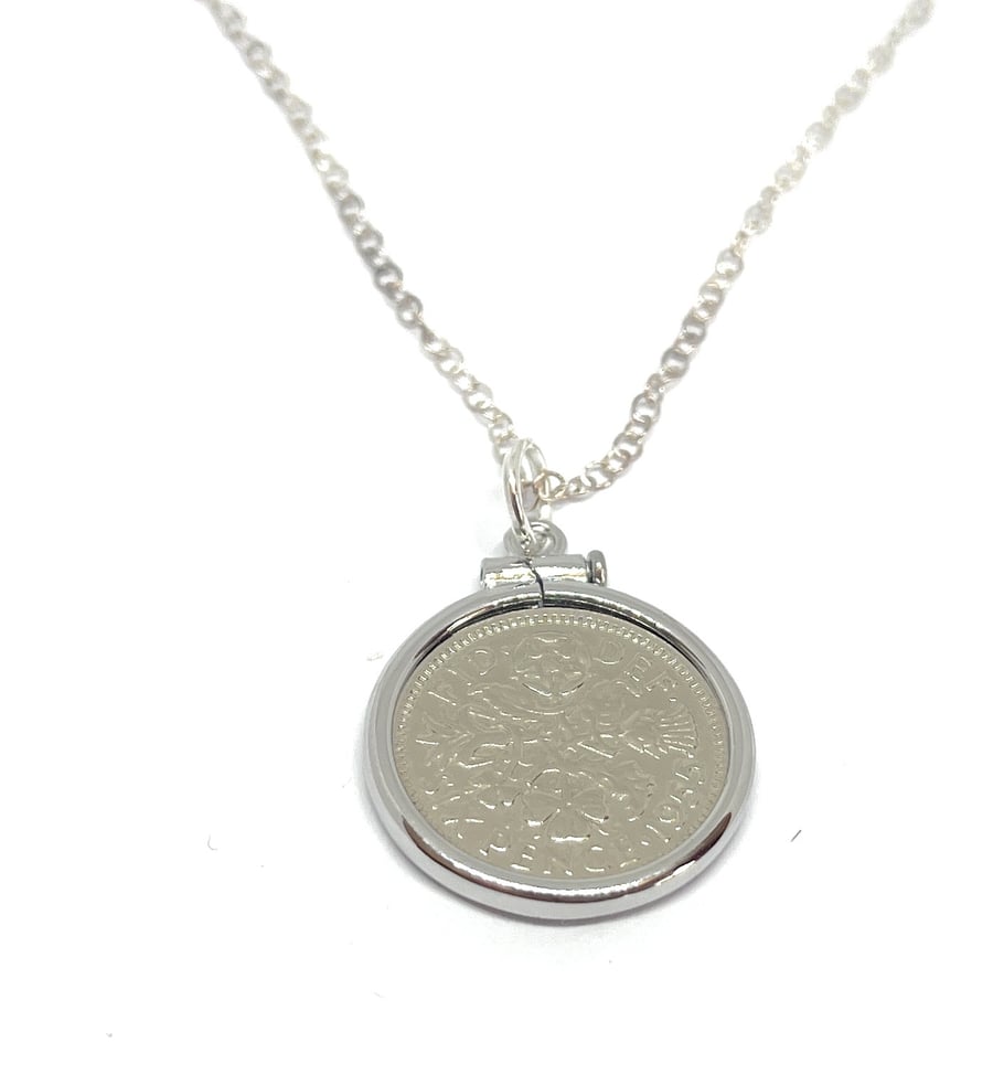 1955 69th Birthday Anniversary sixpence coin pendant plus 18inch SS chain gift, 