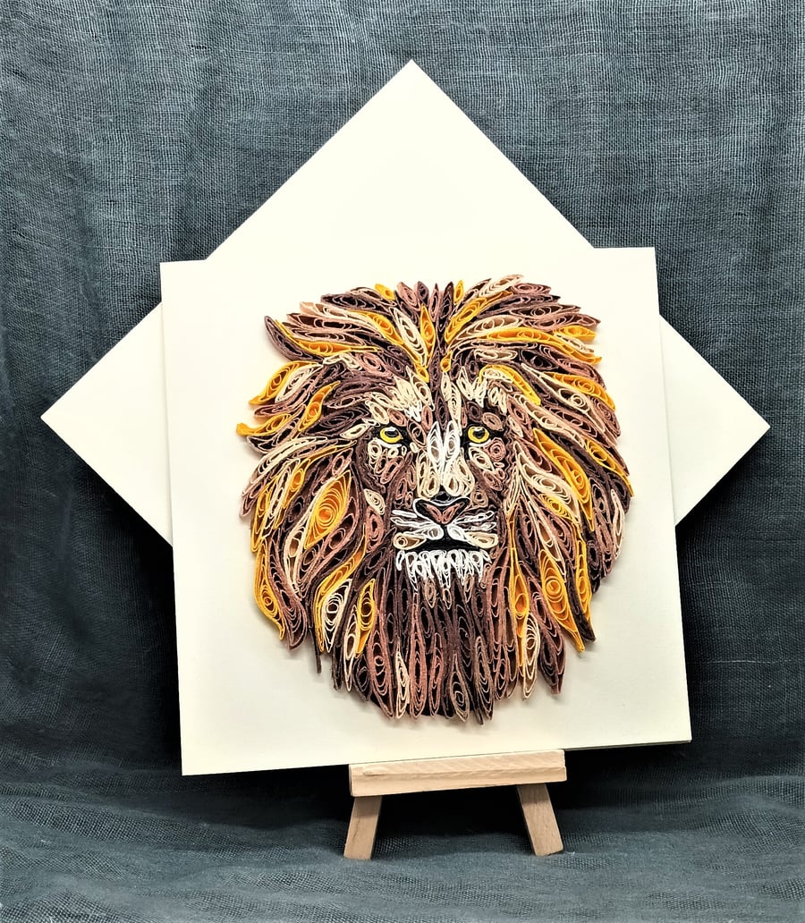 Majestic quilled lion open card