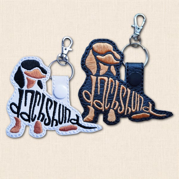 Sitting Dachshund Keyring - Dog Silhouette Word Art Accessory