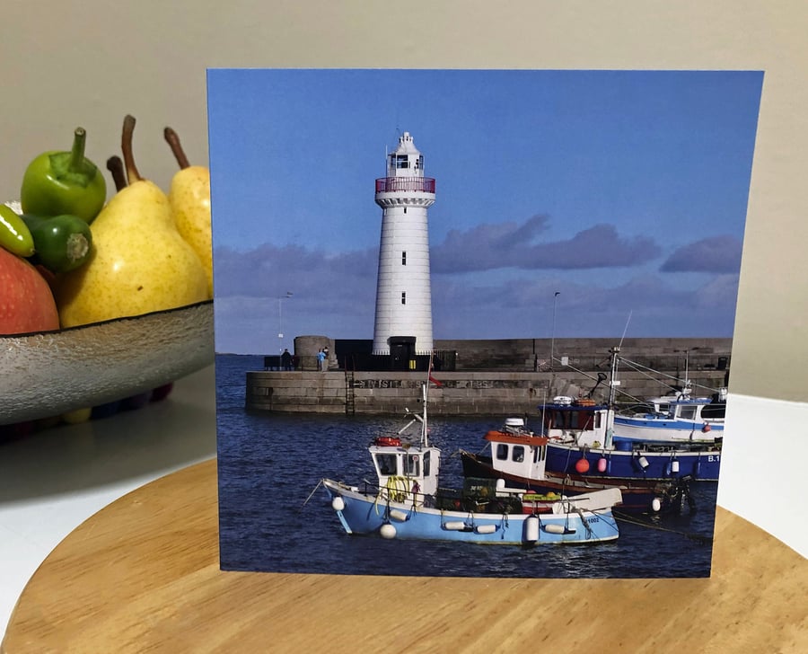 Greetings Card. Donaghadee Harbour and Boats. Blank for your own message. All oc