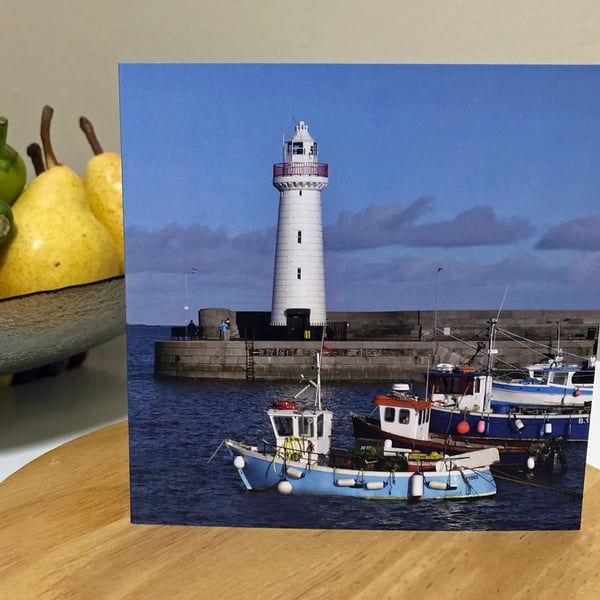 Greetings Card. Donaghadee Harbour and Boats. Blank for your own message. All oc