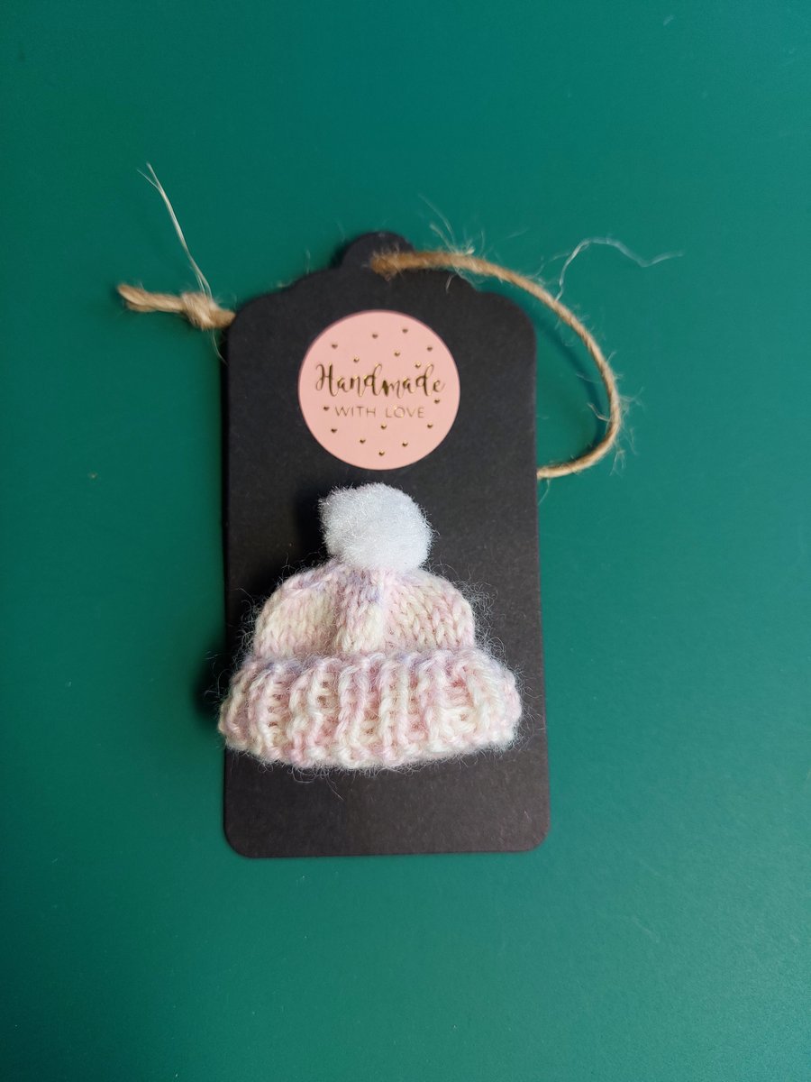 Hand knitted bobble hat brooch