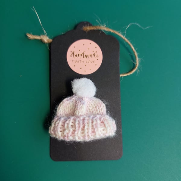 Hand knitted bobble hat brooch