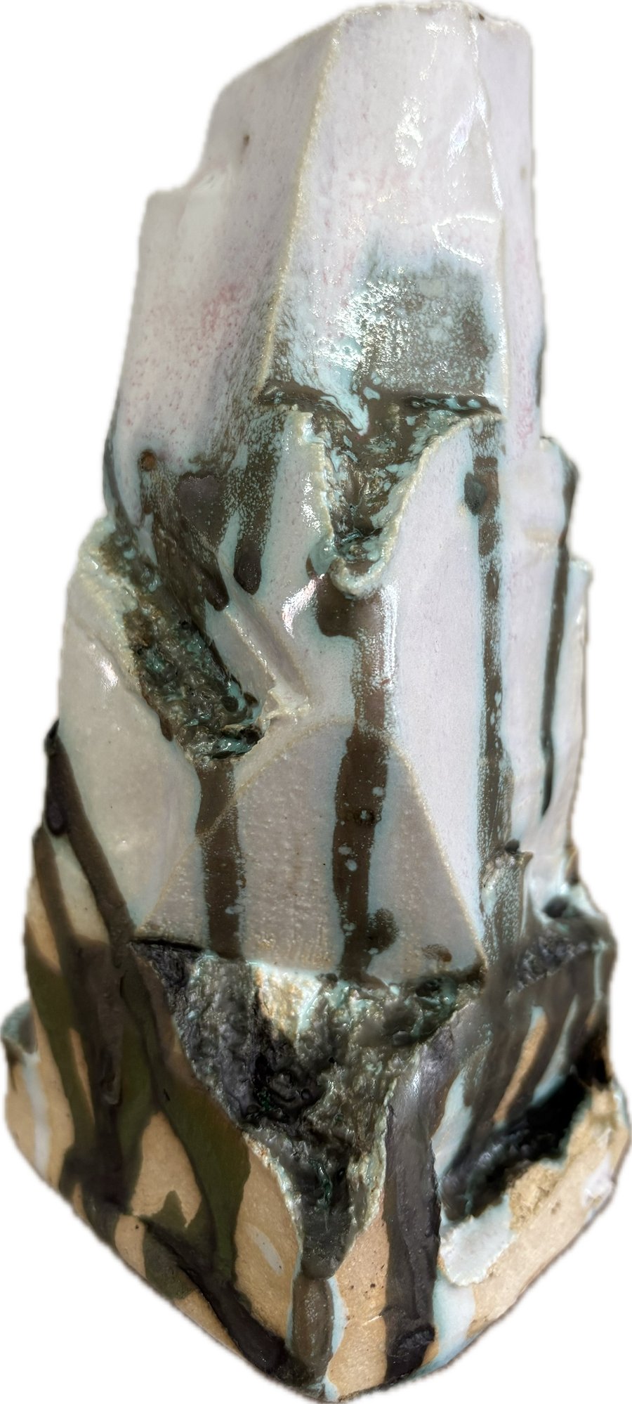 White and green Kurinuki ceramic micro vase