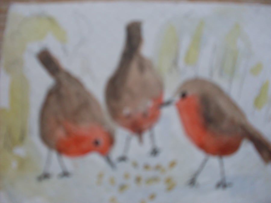 ACEO watercolour 'THREE LITTLE ROBINS'
