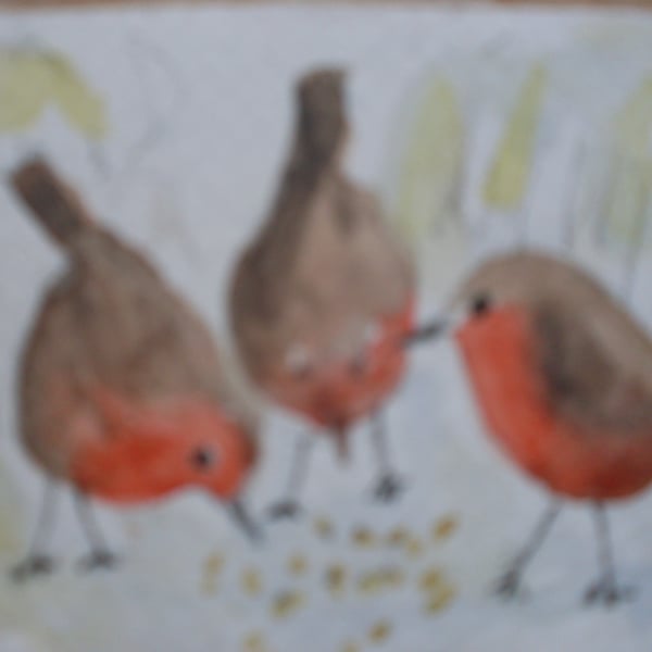 ACEO watercolour 'THREE LITTLE ROBINS'