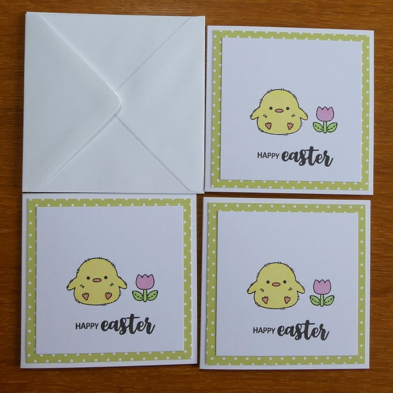Pack of 3 Mini Easter Cards - Chick - Green Polka Dots