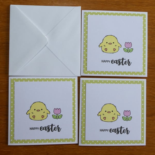 Pack of 3 Mini Easter Cards - Chick - Green Polka Dots