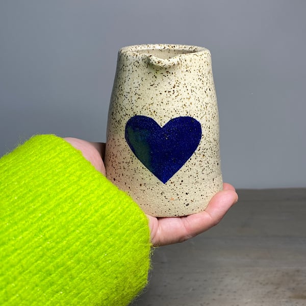 Navy blue love heart ceramic pourer.