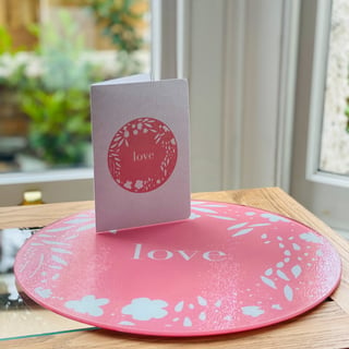 Pink LOVE circular Glass Cutting board with card wedding gift Beautiful Bundle