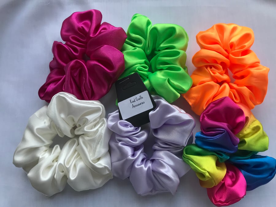 Three Large Silky satin luxury fabric scrunchies, Any 3 for 5 pounds.