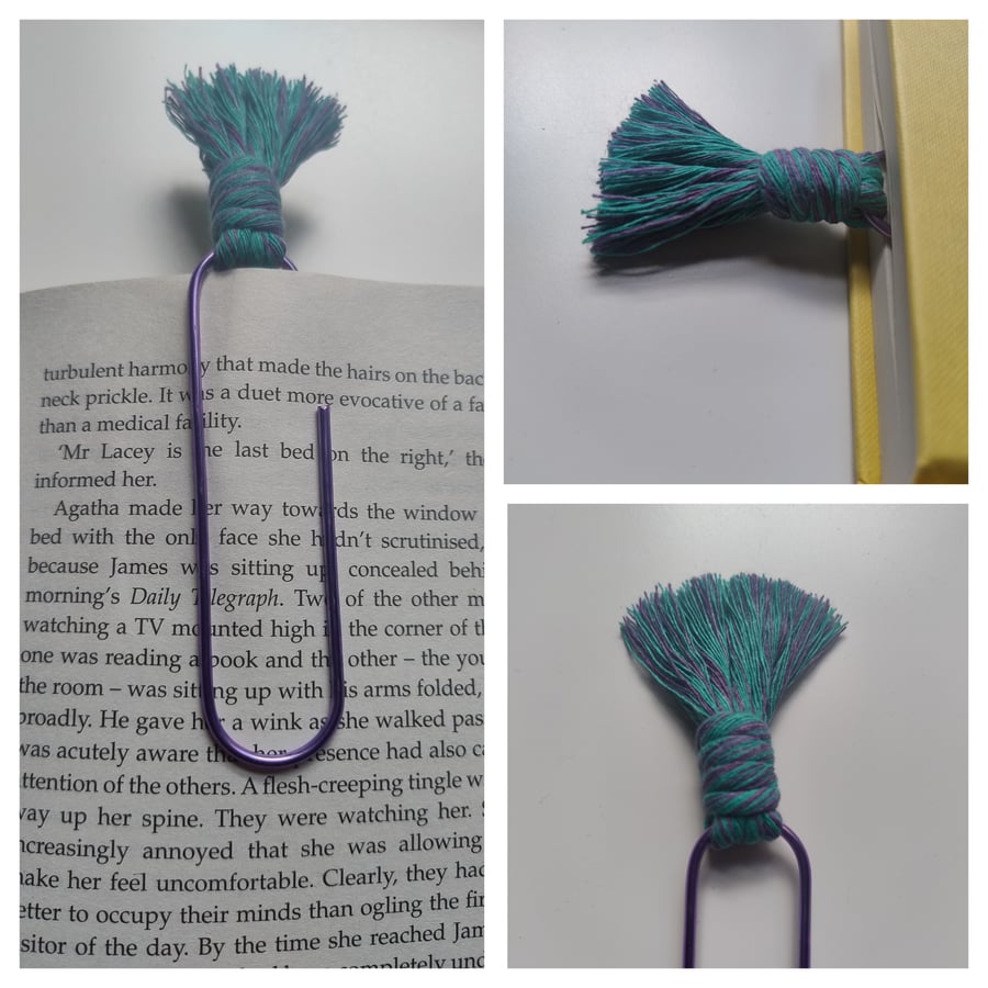 Large metal paperclip purple macrame bookmark