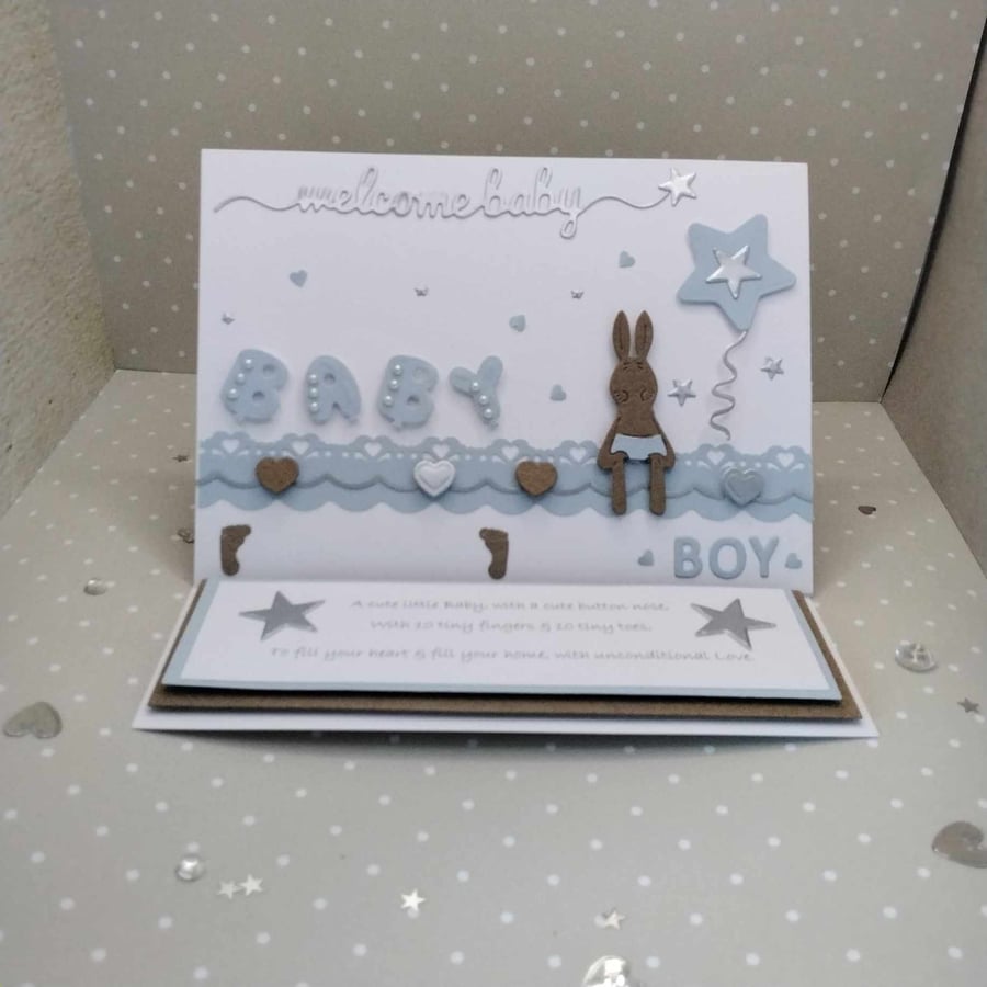 Hand-made, unique, luxury Personalised New Baby card