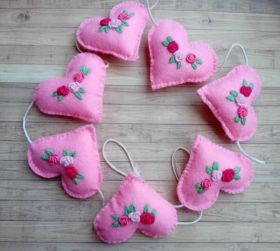 Pink Heart Embroidered Rose Garland