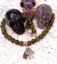 Spider and Web Pendant on a Green Bead Necklace, Halloween Necklace, Spider