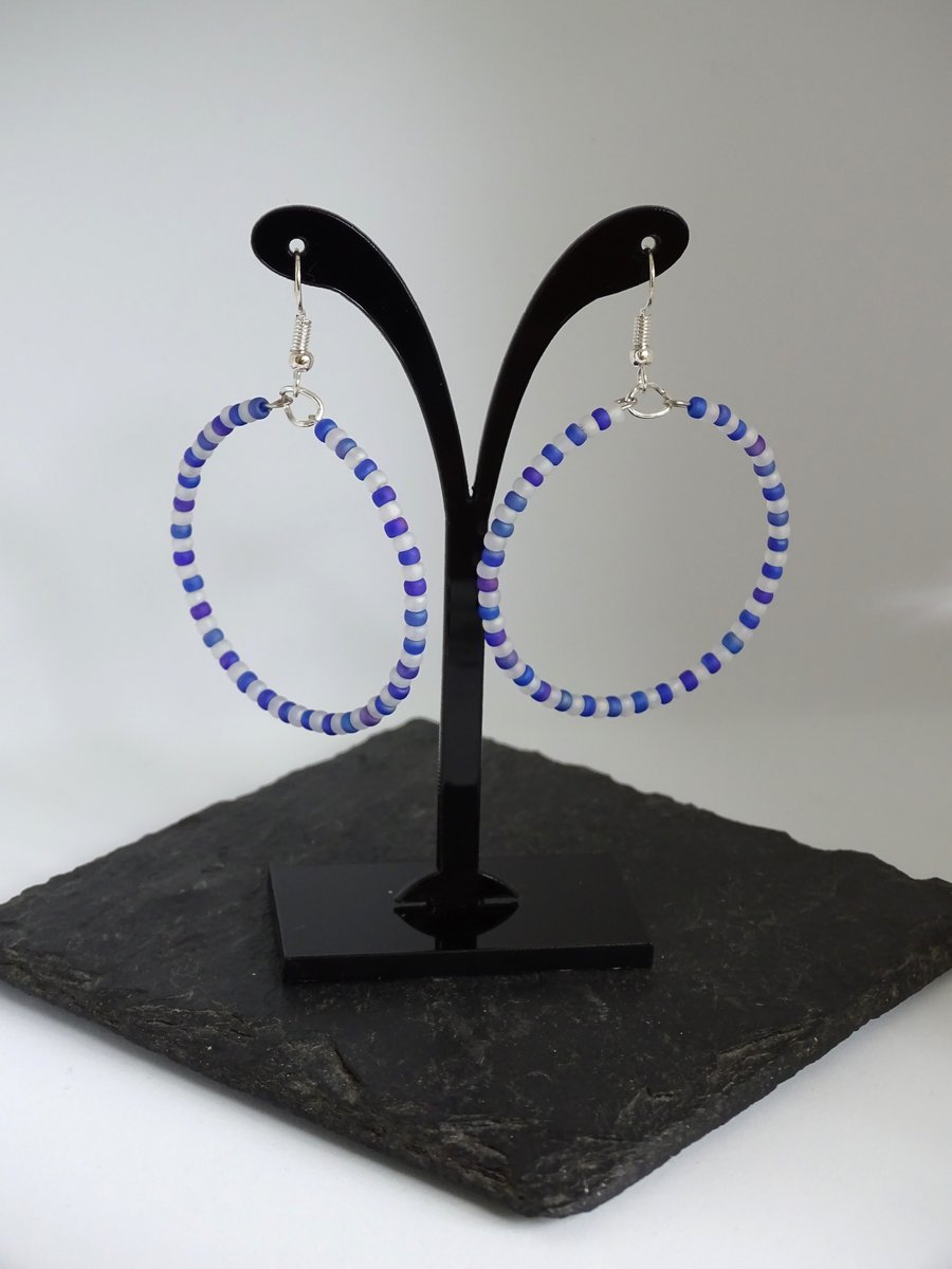 Blue & White Hoop Earrings