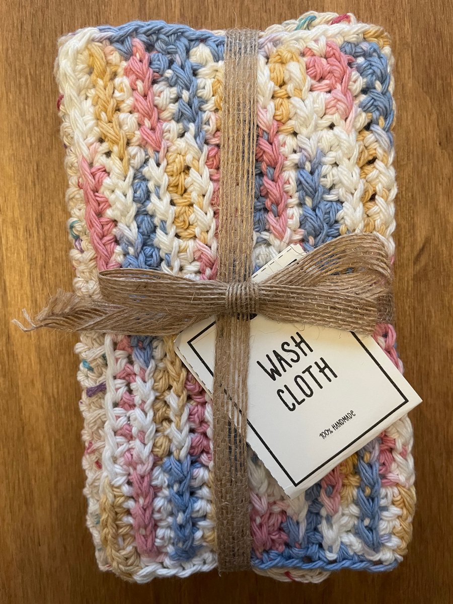 Two Crocheted cotton wash cloths  - dishcloths 