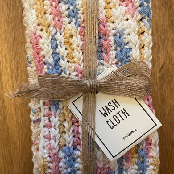 Two Crocheted cotton wash cloths  - dishcloths 