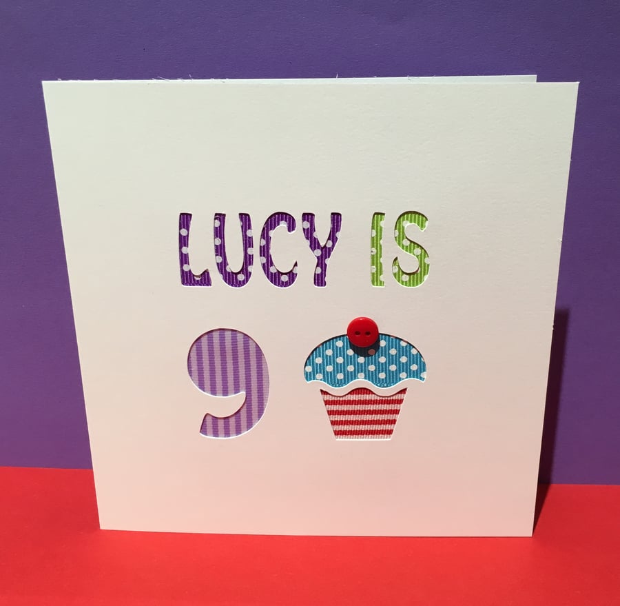 Birthday Card-Personalised Hand Cut Birthday Card with Cupcake