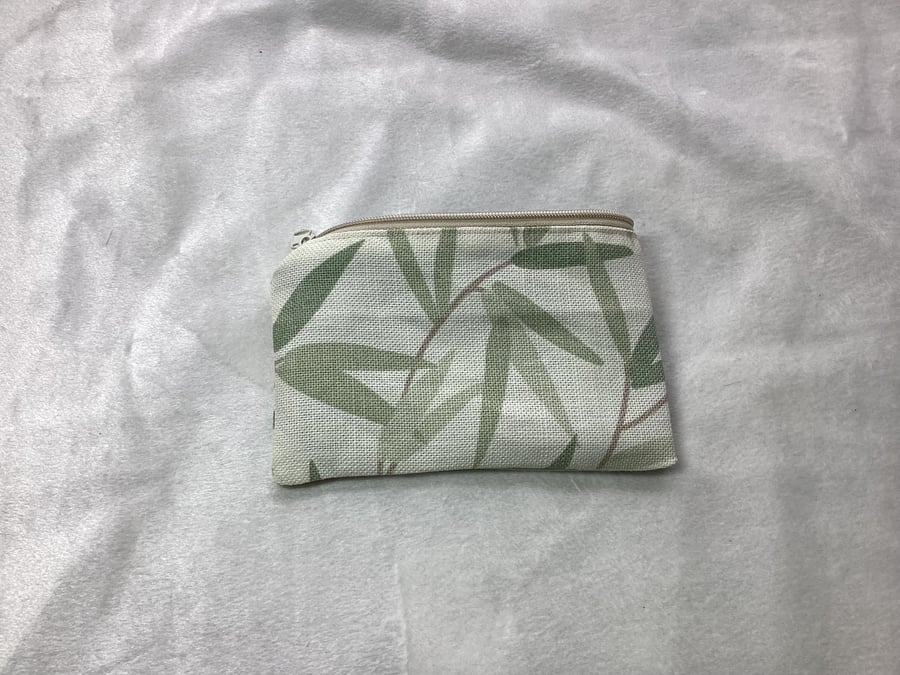Mini zipper pouch, mini purse ,hedgerow, leaf fabric,