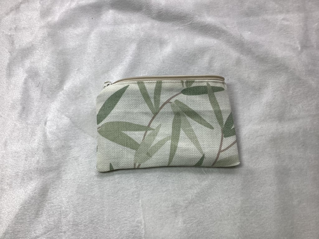 Mini zipper pouch, mini purse ,hedgerow, leaf fabric,