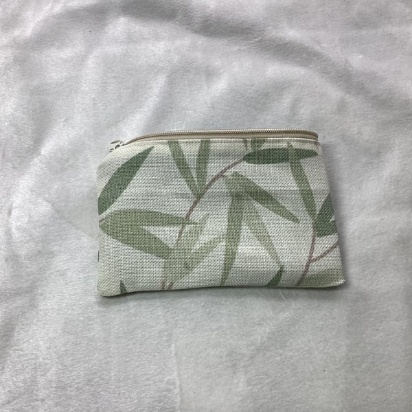 Mini zipper pouch, mini purse ,hedgerow, leaf fabric,