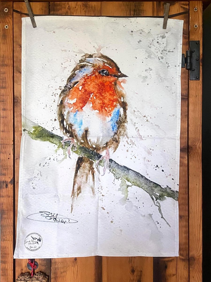 Robin Tea Towel, Wildlife Art Tea Towel, 100% Cotton, Homeware, Textiles, Artwor