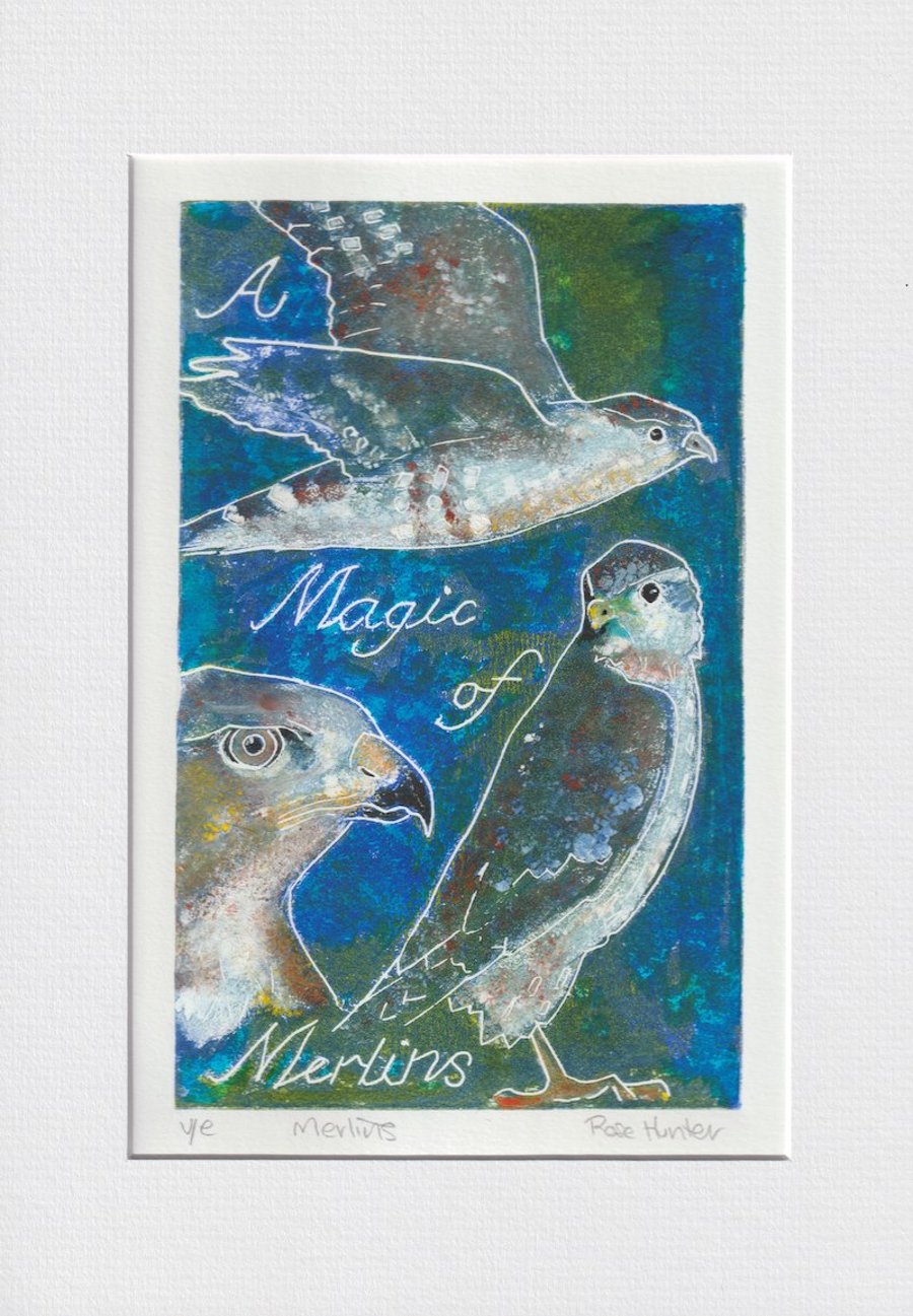 A Magic of Merlins - 001 original hand painted Lino print