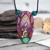 Moon gazing hare pendant. Wooden oval pendant.