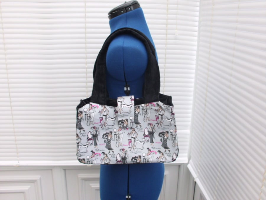 Black and Grey Handbag - shoulder bag  Paris Fashions 1920's 