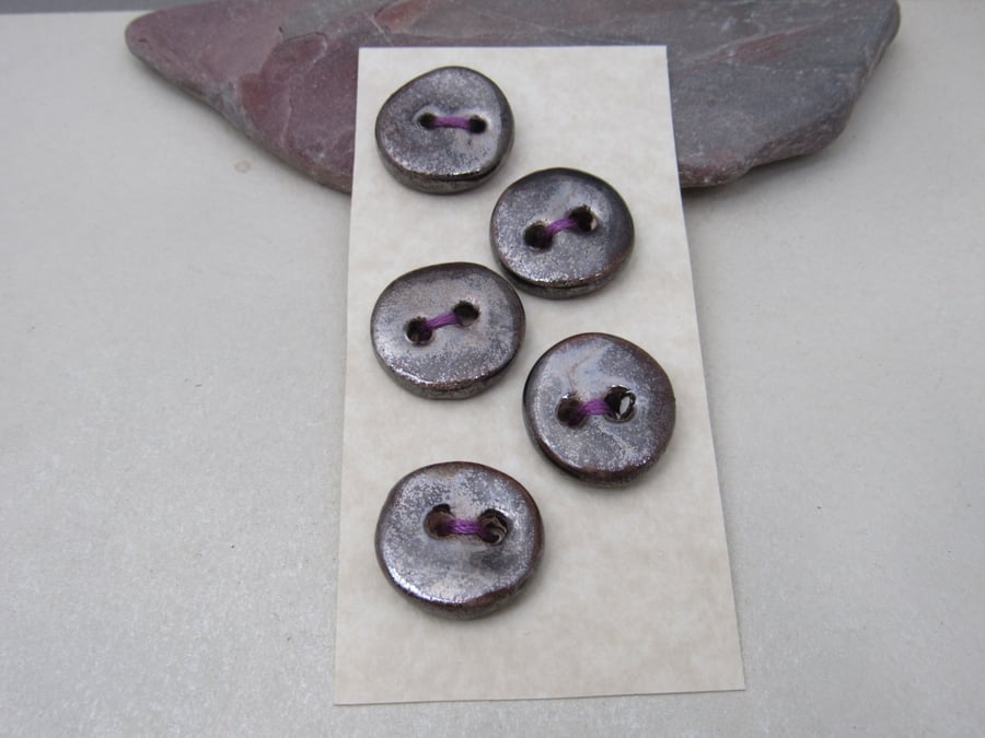 5 Small Round Bronze Ceramic Buttons