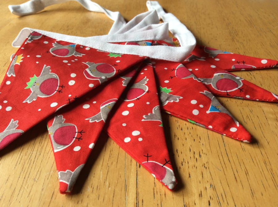 Christmas Robins Bunting, Fabric Garland, Party Decoration