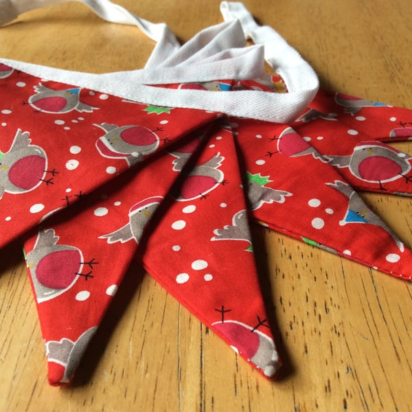 Christmas Robins Bunting, Fabric Garland, Party Decoration