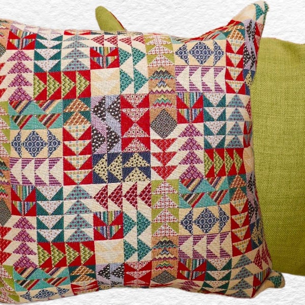 Scatter Cushion: Tapestry Arrows design Green reverse 17”(43cm)