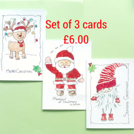 Set of Three Christmas Cards - B, blank inside and envelopes included