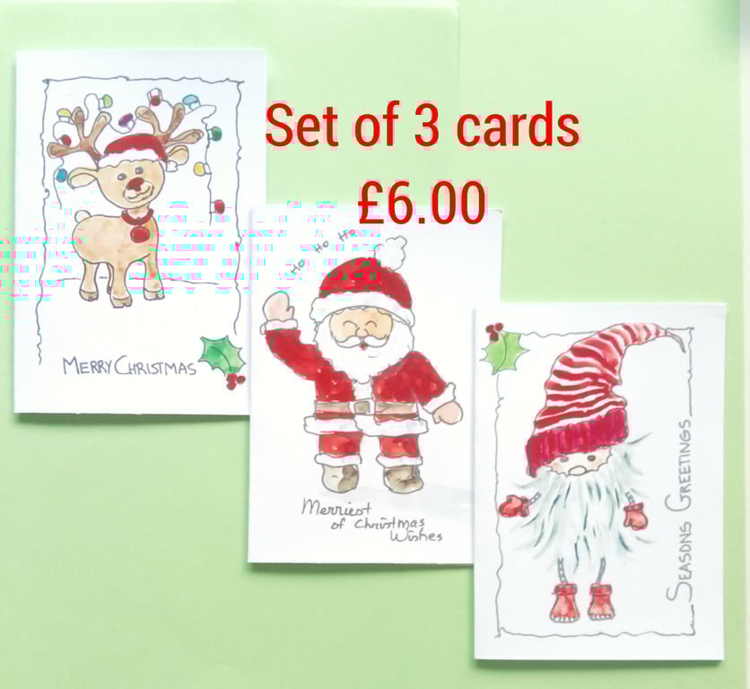 Set of Three Christmas Cards - B, blank inside and envelopes included